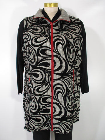 Ubu - Black/Silver/Red Reversible Flocked Happy Tears 2 Zipper Pocket Vest - Linnea's Boutique & Vera's Threads