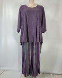 Iguana - Purple/Taupe/Grey Woven Handpanted 3/4 Sleeve Tammy 2 Pocket Tunic - Linnea's Boutique and Vera's Threads
