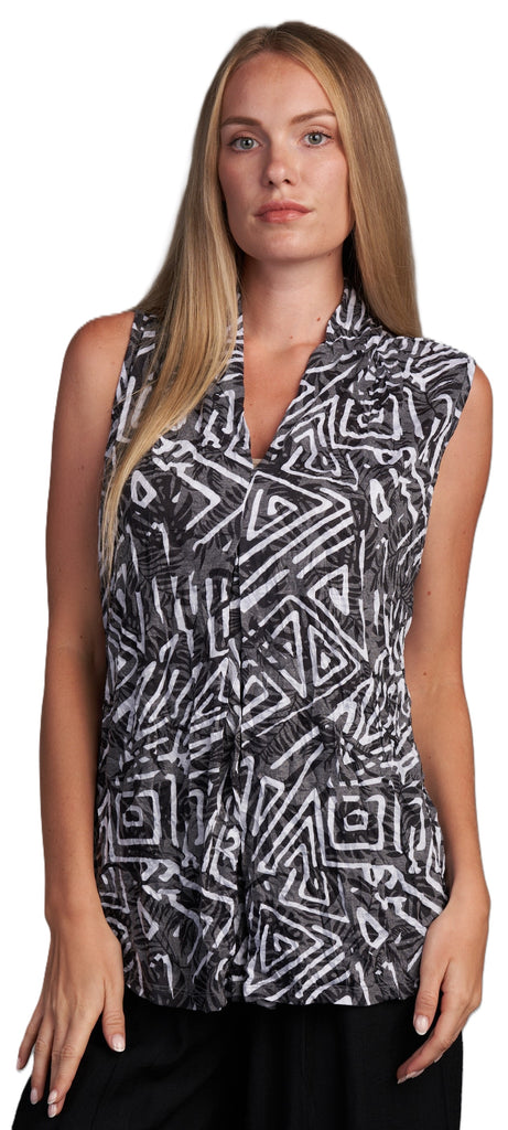 Shana Plus - Black/White Crinkle Sleeveless V-Neck Top - Linnea's Boutique and Vera's Threads