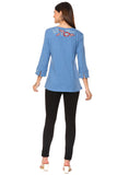 Parsley and Sage - Cobalt/Multi Knit 3/4 Sleeve V-Neck Embroidered Top