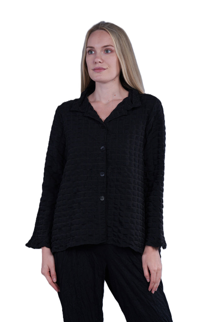 Shana Plus - Black Puffed Long Bell Sleeve Collared Shirt - Linnea's Boutique and Vera's Threads