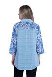 Shana Plus - White/Blue/Turquoise 3/4 Sleeve Collared 2 Pocket Printed Front Dot Detail Back Shirt