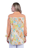 Shana Plus - White/Orange//Multi-Color Cuffed Sleeve Collared 2 Pocket Stripe Front Print Back Shirt  - Linnea's Boutique and Vera's Threads