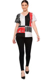 Parsley and Sage  Plus - Black/White/Red Knit Short  Sleeve V- Neck Angela Top - Linnea's Boutique and Vera's Threads