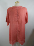 Kyla Seo - Coral/Aqua Short Sleeve Tie V-Neck Josephina Embroidered Distressed Tunic/Dress